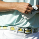 Golfer Wesley Bryan sports a Taco Bell belt during the first round of the 2018 RBC Heritage at Harbour Town Golf Links in April in Hilton Head Island, South Carolina.
